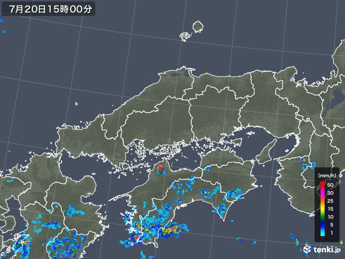 中国地方の雨雲レーダー(2018年07月20日)