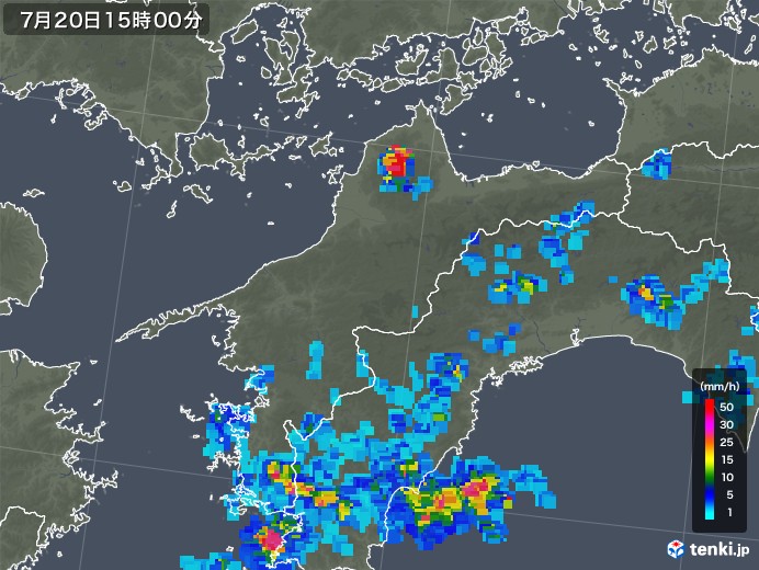 愛媛県の雨雲レーダー(2018年07月20日)