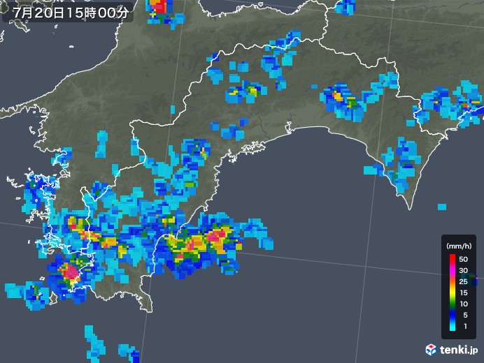 高知県の雨雲レーダー(2018年07月20日)