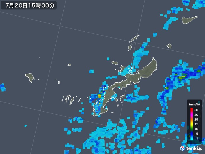 沖縄県の雨雲レーダー(2018年07月20日)