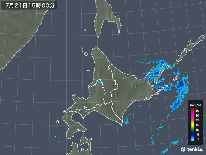 北海道地方の雨雲レーダー(2018年07月21日)