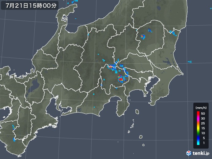 関東・甲信地方の雨雲レーダー(2018年07月21日)