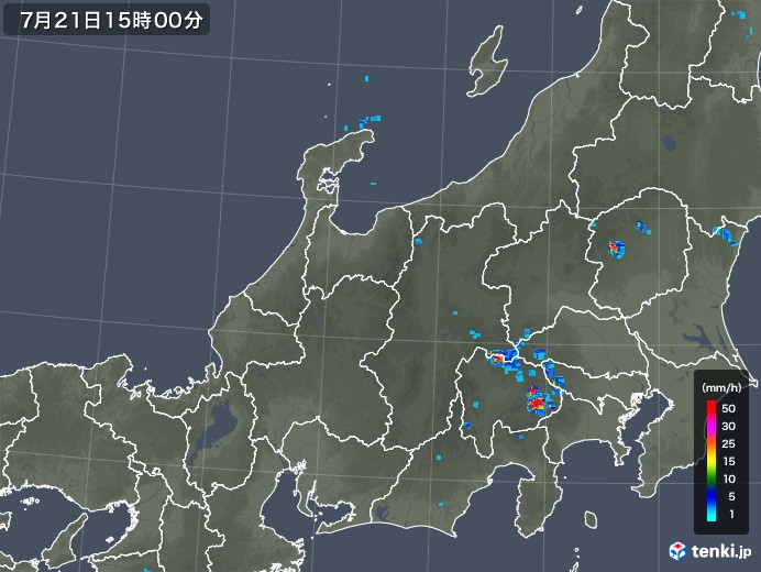 北陸地方の雨雲レーダー(2018年07月21日)