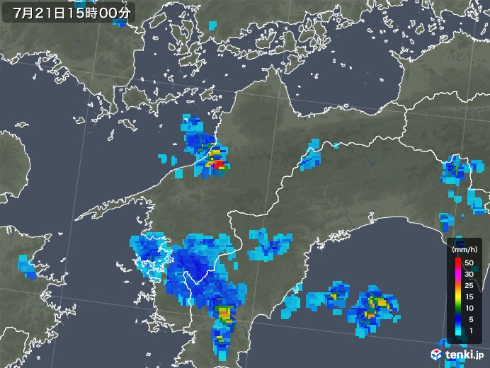 愛媛県の雨雲レーダー(2018年07月21日)