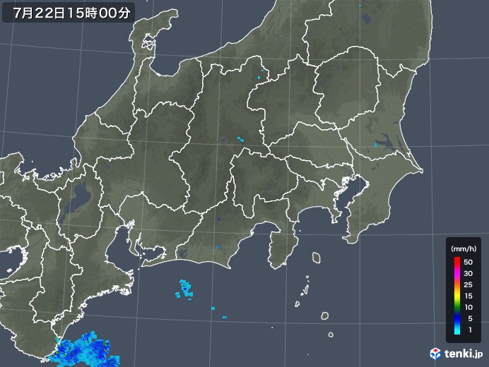 関東・甲信地方の雨雲レーダー(2018年07月22日)