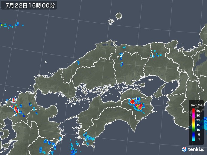 中国地方の雨雲レーダー(2018年07月22日)