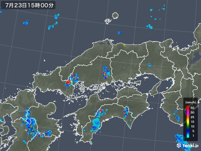 中国地方の雨雲レーダー(2018年07月23日)