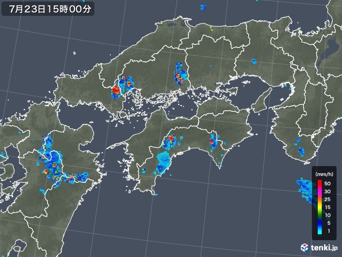四国地方の雨雲レーダー(2018年07月23日)