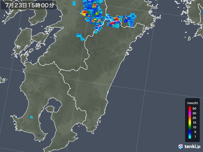 宮崎県の雨雲レーダー(2018年07月23日)