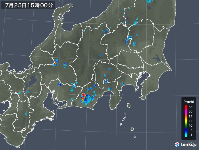 関東・甲信地方の雨雲レーダー(2018年07月25日)