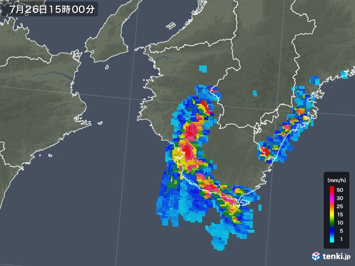 和歌山県の雨雲レーダー(2018年07月26日)