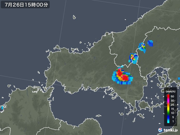 山口県の雨雲レーダー(2018年07月26日)