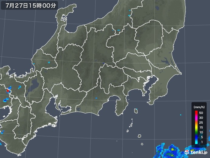 関東・甲信地方の雨雲レーダー(2018年07月27日)