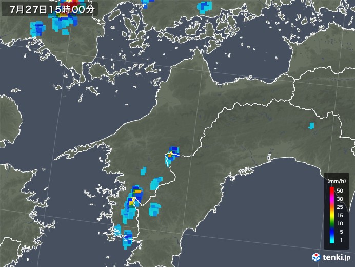 愛媛県の雨雲レーダー(2018年07月27日)