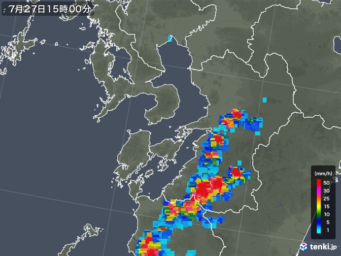 熊本県の雨雲レーダー(2018年07月27日)