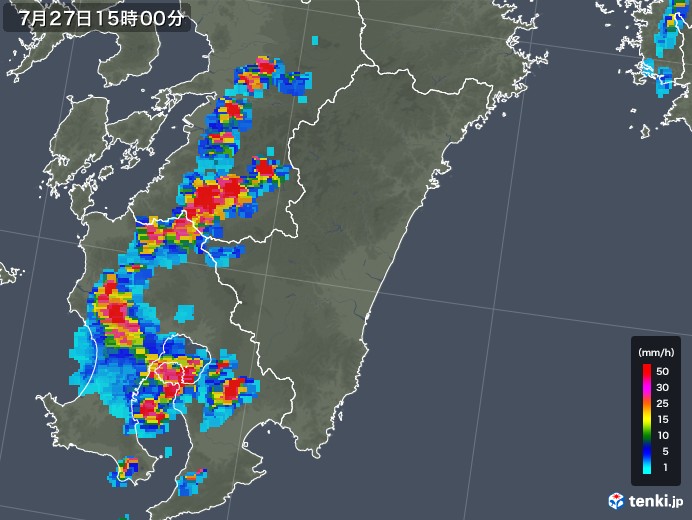 宮崎県の雨雲レーダー(2018年07月27日)