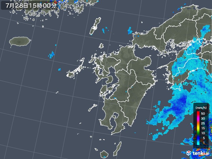 九州地方の雨雲レーダー(2018年07月28日)