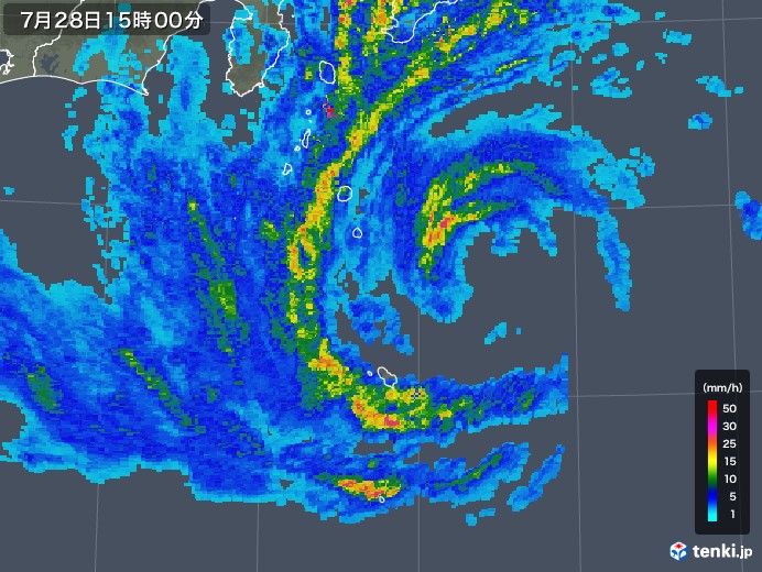 伊豆諸島(東京都)の雨雲レーダー(2018年07月28日)