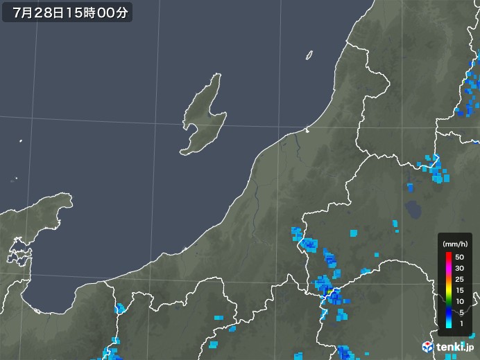 新潟県の雨雲レーダー(2018年07月28日)