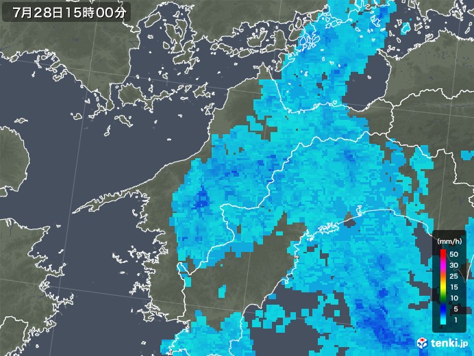 愛媛県の雨雲レーダー(2018年07月28日)