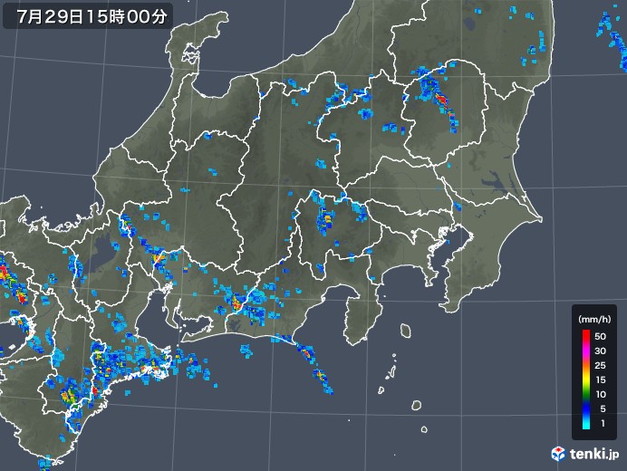 関東・甲信地方の雨雲レーダー(2018年07月29日)