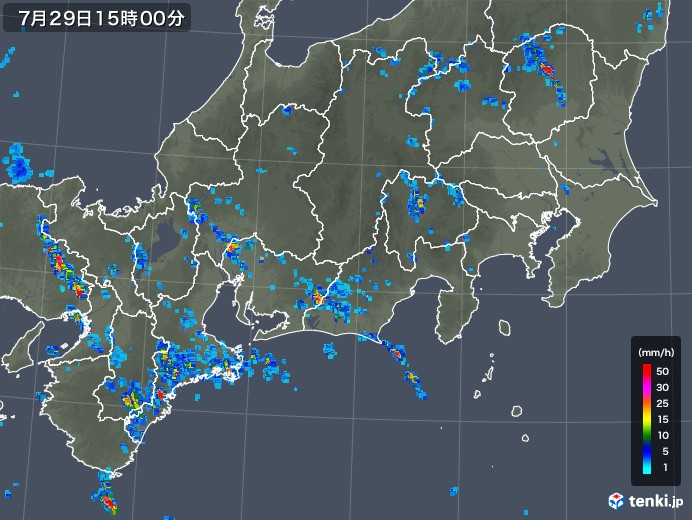 東海地方の雨雲レーダー(2018年07月29日)