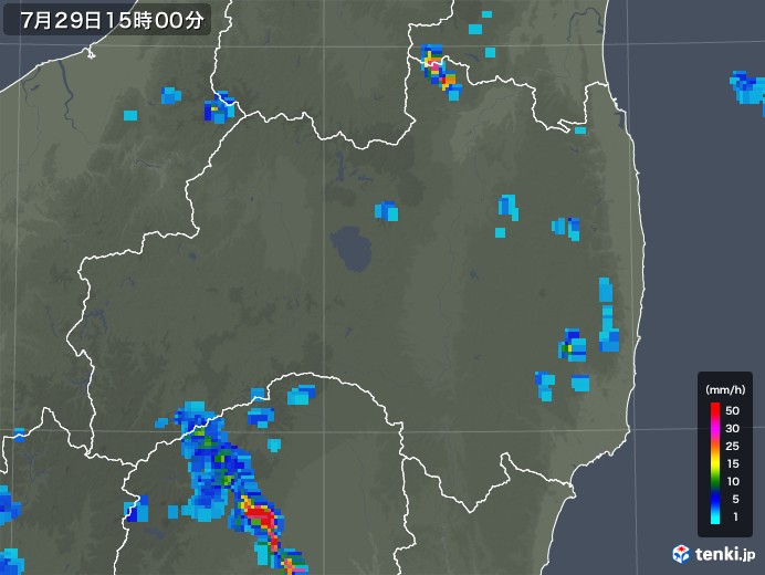 福島県の雨雲レーダー(2018年07月29日)