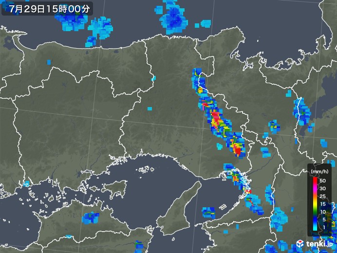 兵庫県の雨雲レーダー(2018年07月29日)