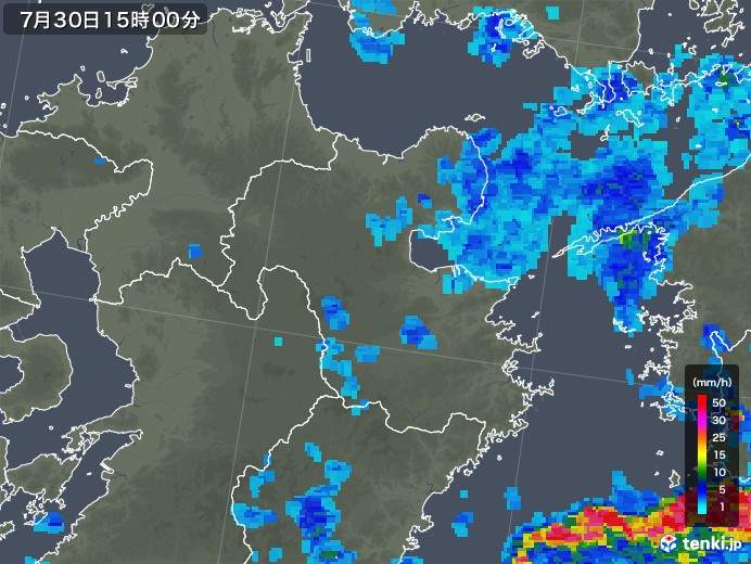 大分県の雨雲レーダー(2018年07月30日)