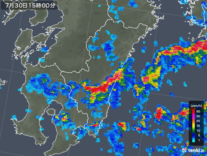 宮崎県の雨雲レーダー(2018年07月30日)