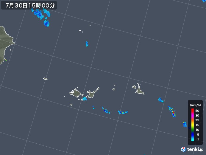 宮古・石垣・与那国(沖縄県)の雨雲レーダー(2018年07月30日)