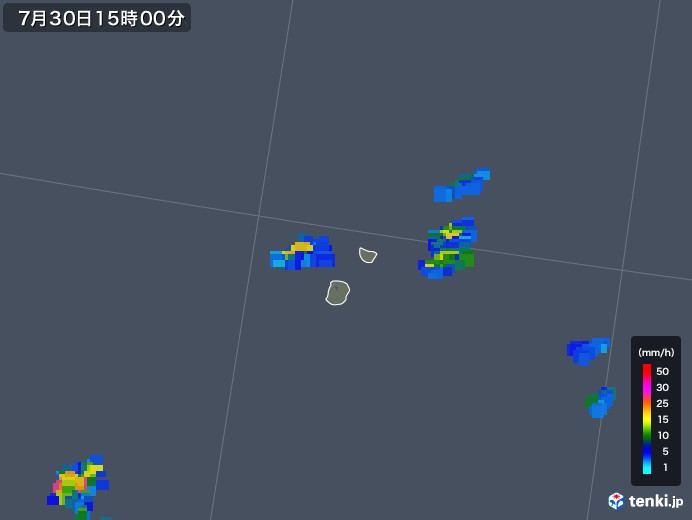 南大東島(沖縄県)の雨雲レーダー(2018年07月30日)