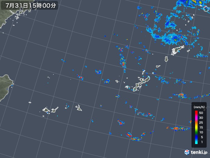 沖縄地方の雨雲レーダー(2018年07月31日)