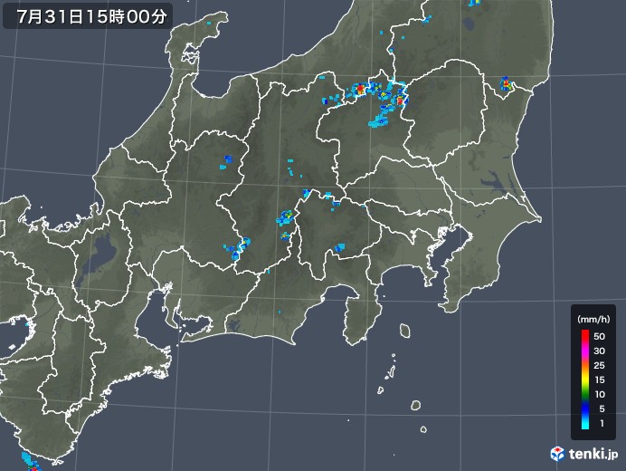 関東・甲信地方の雨雲レーダー(2018年07月31日)