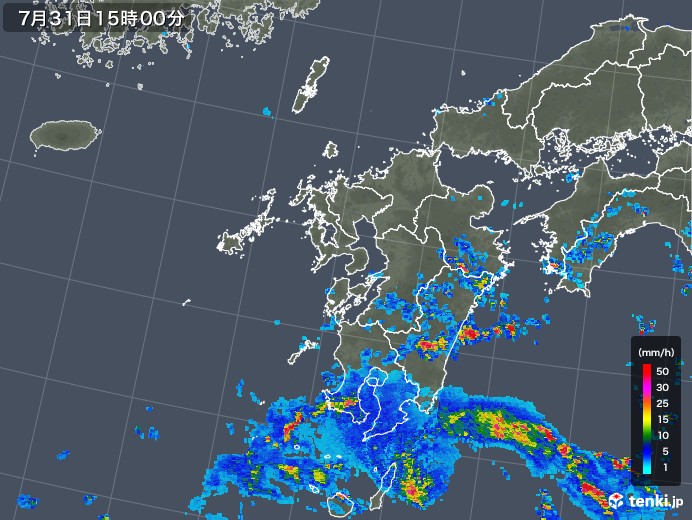 九州地方の雨雲レーダー(2018年07月31日)