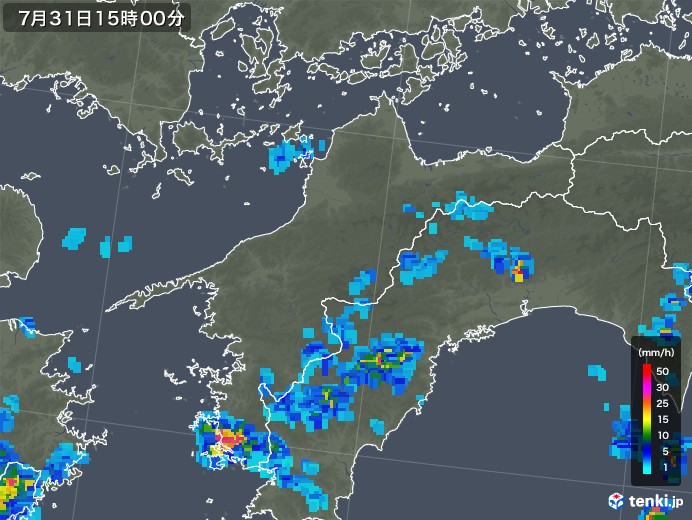 愛媛県の雨雲レーダー(2018年07月31日)