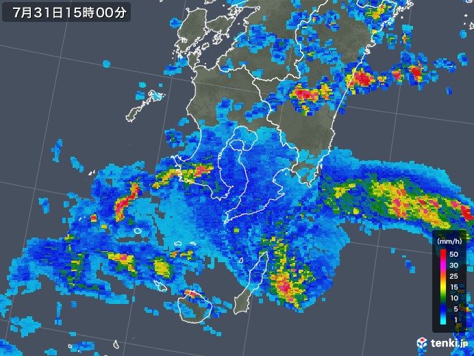鹿児島県の雨雲レーダー(2018年07月31日)