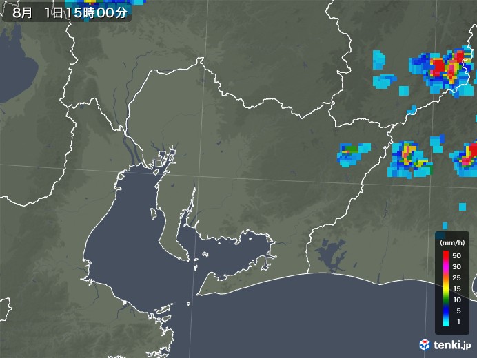 愛知県の雨雲レーダー(2018年08月01日)