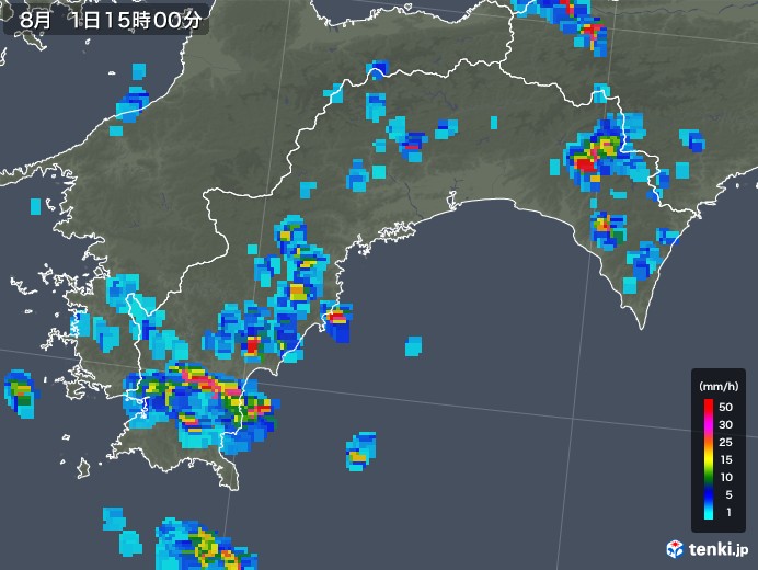 高知県の雨雲レーダー(2018年08月01日)