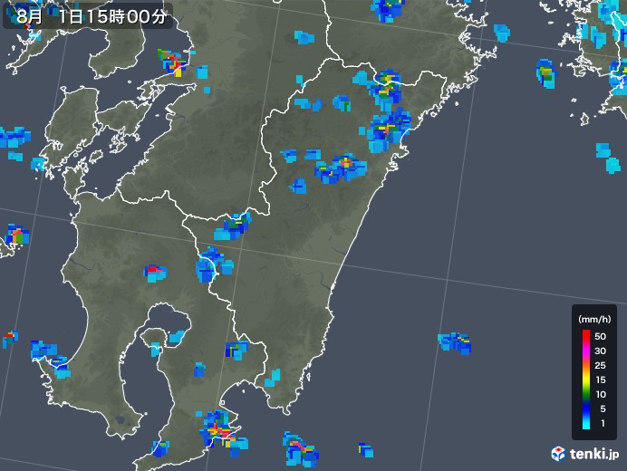 宮崎県の雨雲レーダー(2018年08月01日)