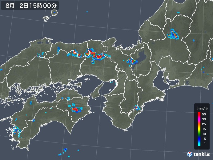 近畿地方の雨雲レーダー(2018年08月02日)