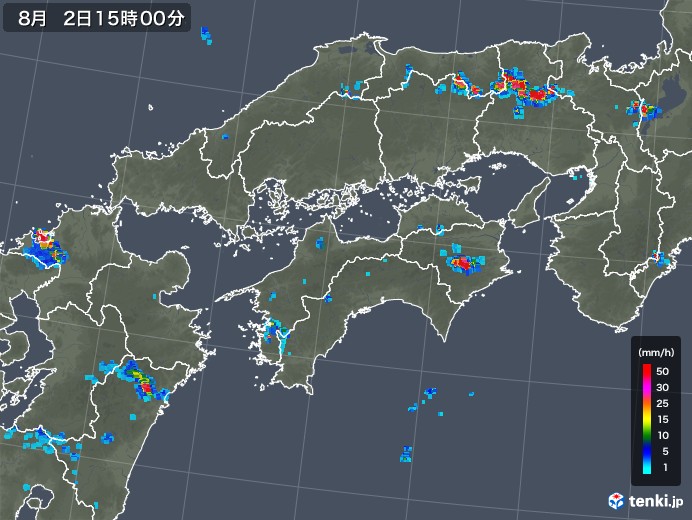 四国地方の雨雲レーダー(2018年08月02日)