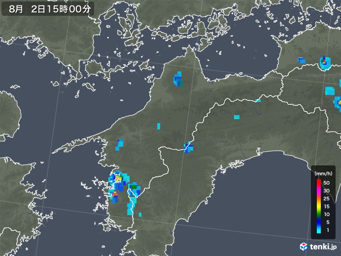 愛媛県の雨雲レーダー(2018年08月02日)