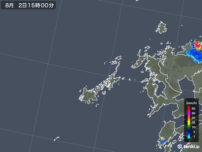 五島列島(長崎県)の雨雲レーダー(2018年08月02日)