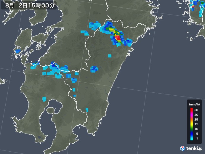 宮崎県の雨雲レーダー(2018年08月02日)