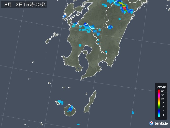 鹿児島県の雨雲レーダー(2018年08月02日)