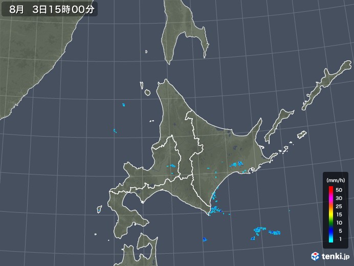 北海道地方の雨雲レーダー(2018年08月03日)