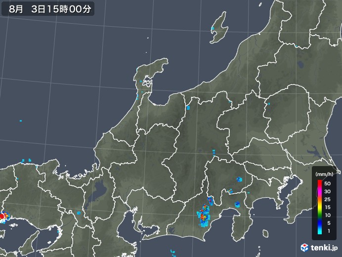 北陸地方の雨雲レーダー(2018年08月03日)