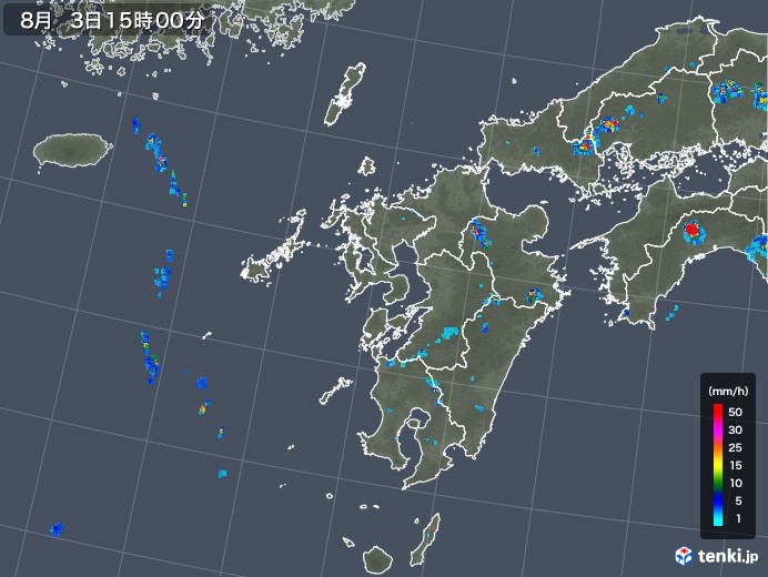 九州地方の雨雲レーダー(2018年08月03日)