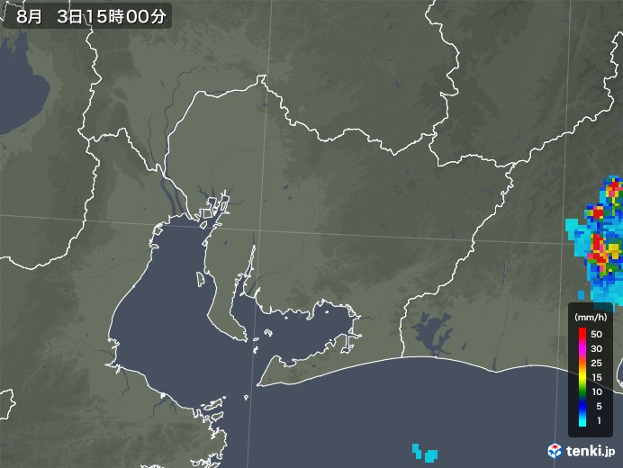 愛知県の雨雲レーダー(2018年08月03日)